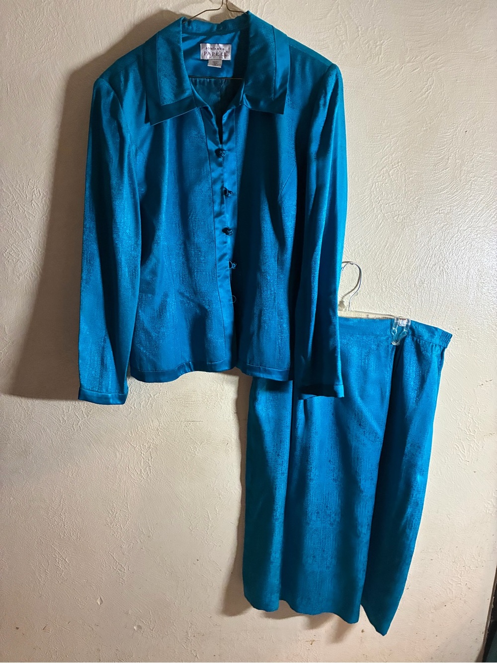 Silk Teal Button-Up Jacket & Skirt Set - Picture 2 of 14